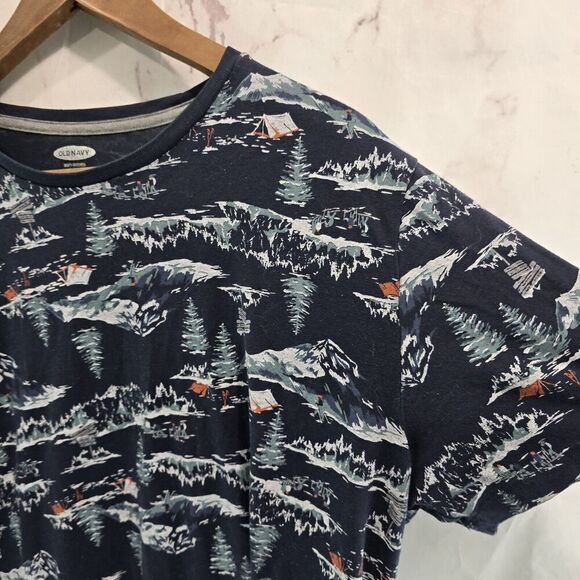Old Navy T Shirt Mens Medium Navy Crew Tent Snow Camping Trees Trail Hiking - Picture 8 of 9